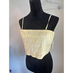 A New Day Yellow Ruched Crop Top L NWT Adjustable Straps Tube Top Summer Cute